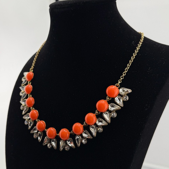 J. Crew Coral Enamel Stones and Glass Rhinestones Statement Gold Tone Necklace - Picture 4 of 8
